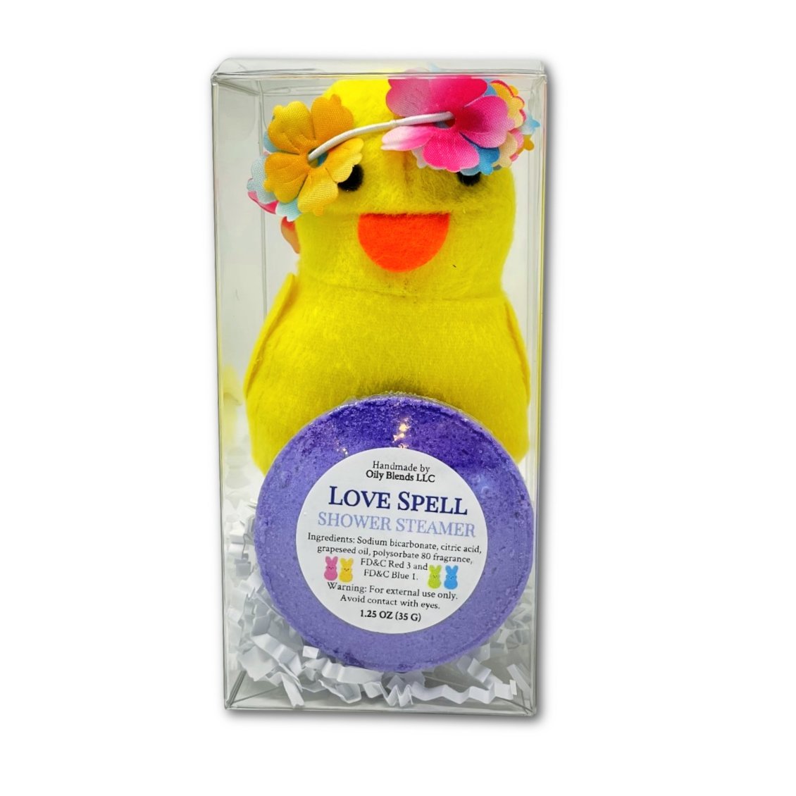 Gift Set With Easter Shower Steamers and Halo Plushy in Clear Box - Oily BlendsGift Set With Easter Shower Steamers and Halo Plushy in Clear Box