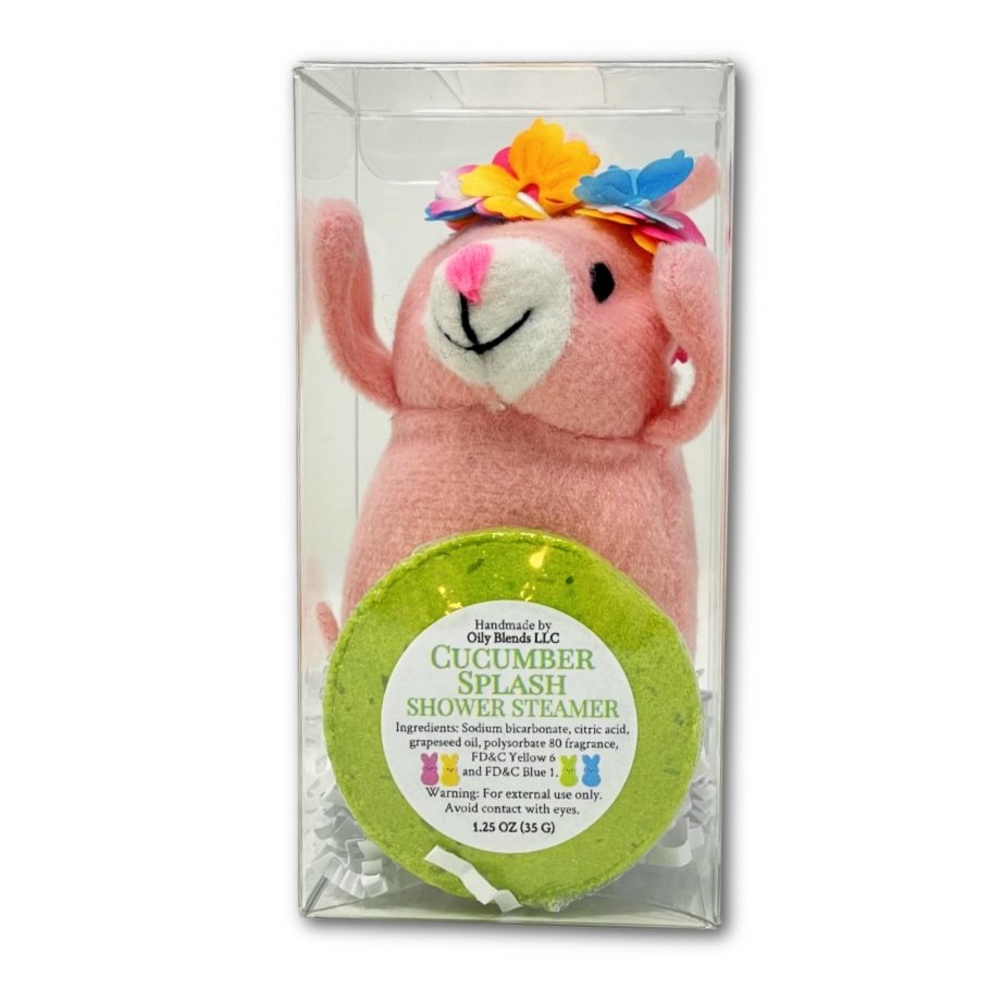 Gift Set With Easter Shower Steamers and Halo Plushy in Clear Box - Oily BlendsGift Set With Easter Shower Steamers and Halo Plushy in Clear Box