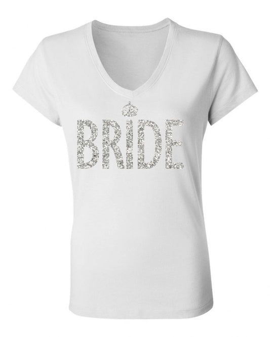 BRIDE GLITTER SHIRT White V-neck