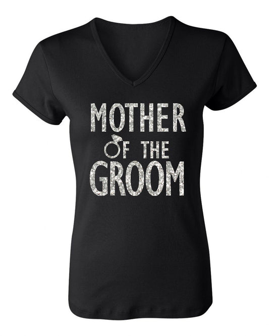 MOTHER of the GROOM GLITTER Shirt Black V-neck