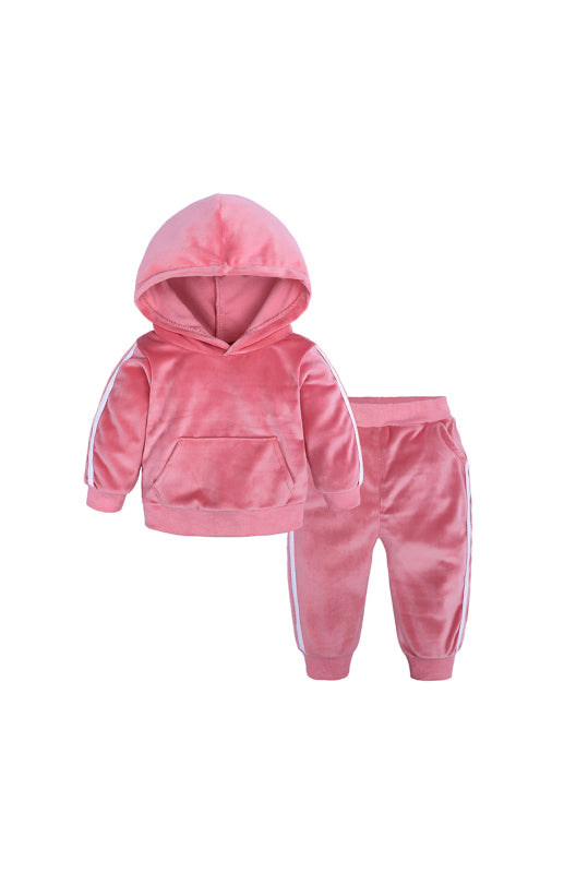 Children's Hooded Side Strip Gold Velvet Pajama Sets