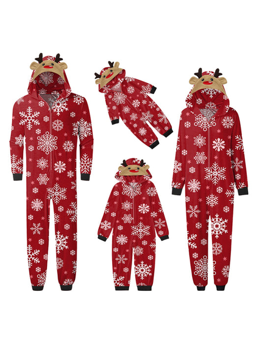 Family Christmas Snowflake Reindeer Hooded Onesie