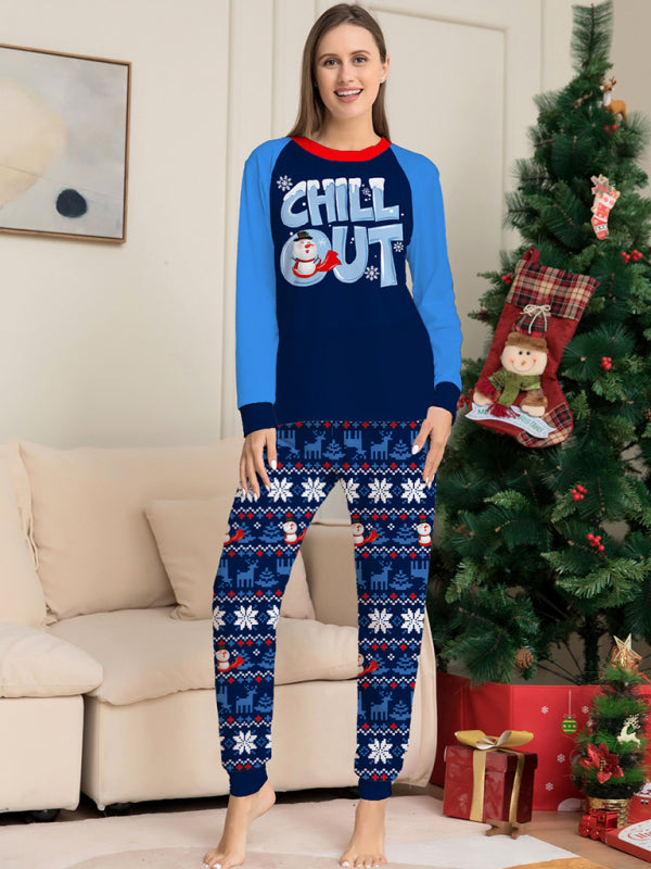 New letter snowflake print Christmas parent-child suit children's holiday long-sleeved home clothes