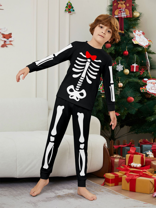 Halloween Parent-Child Home Costume Skeleton Bones Adult Child Neat Costume Pajama Set