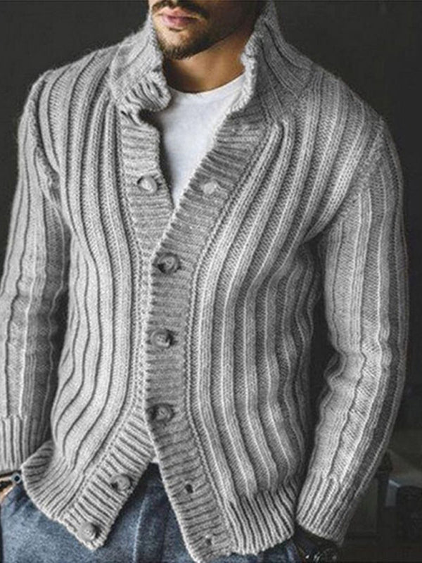 Casual Single Breasted Knit Sweater Lapel Long Sleeve Sweater Jacket Men