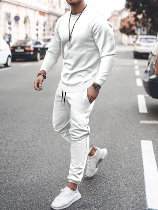 Long-sleeved casual suit men's solid color trendy sports suit