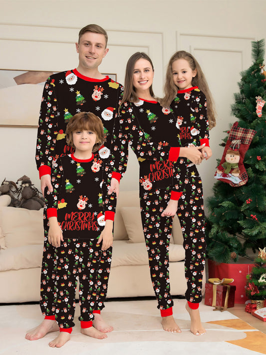 New Santa Claus printed long-sleeved home wear pajamas parent-child set (dad style)