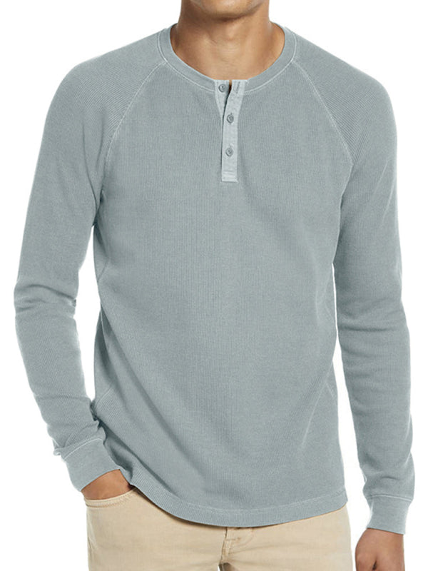 New Men's Round Neck Waffle Henley Shirt