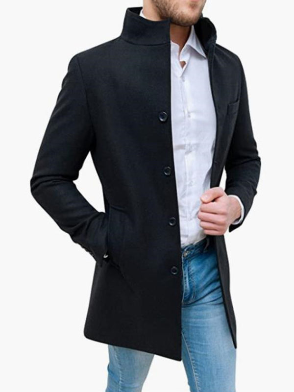 Men's slim woolen coat with stand collar