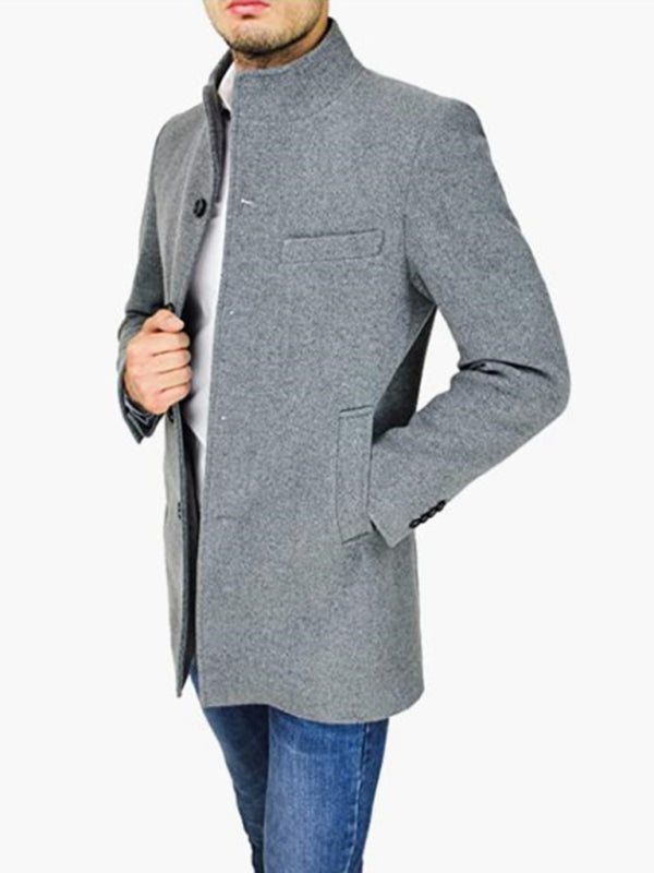 Men's slim woolen coat with stand collar