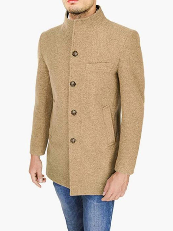 Men's slim woolen coat with stand collar