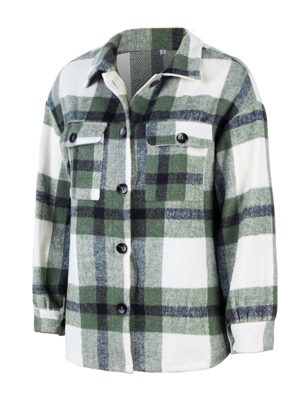 Women's Plaid long sleeve shirt casual coat