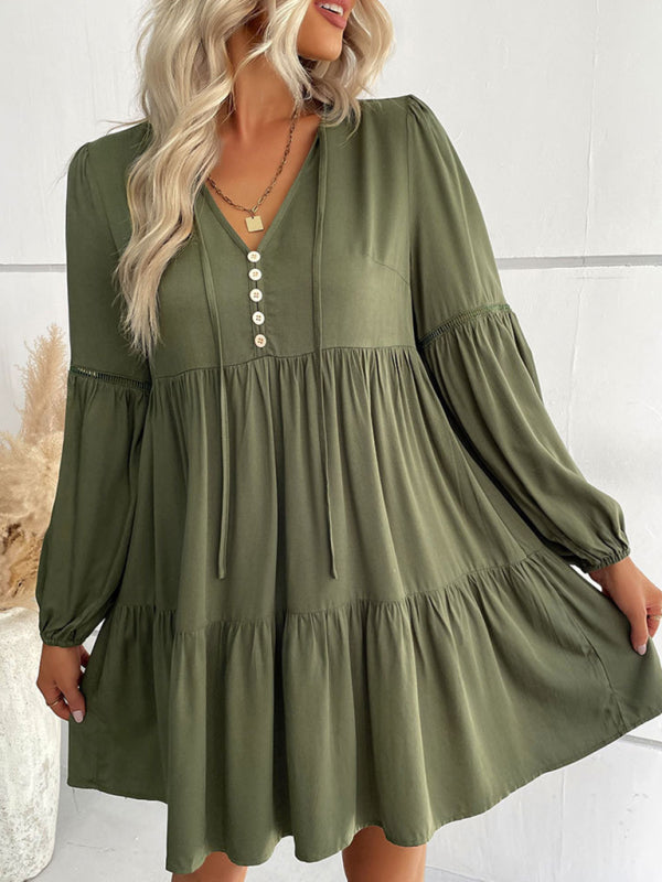 Women's long-sleeved green autumn and winter solid color foreign trade dress