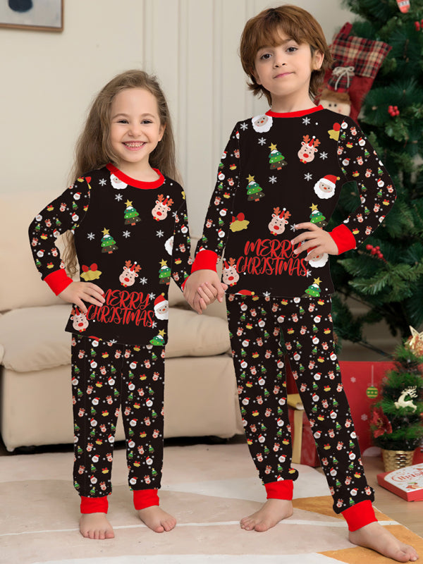 New Santa Claus printed long-sleeved home wear pajamas parent-child set (mom style)