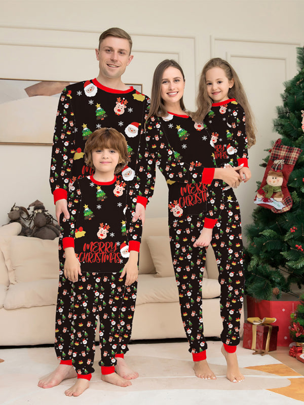 New Santa Claus printed long-sleeved home wear pajamas parent-child set (mom style)