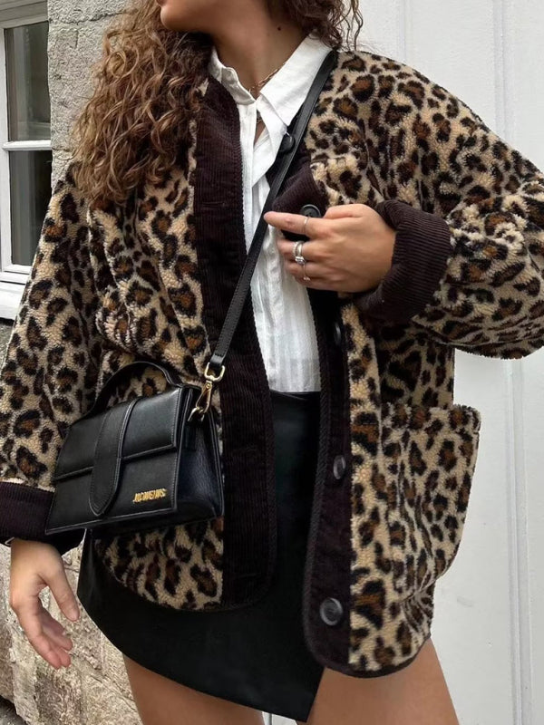 Women's new leopard print casual loose long-sleeved coat jacket