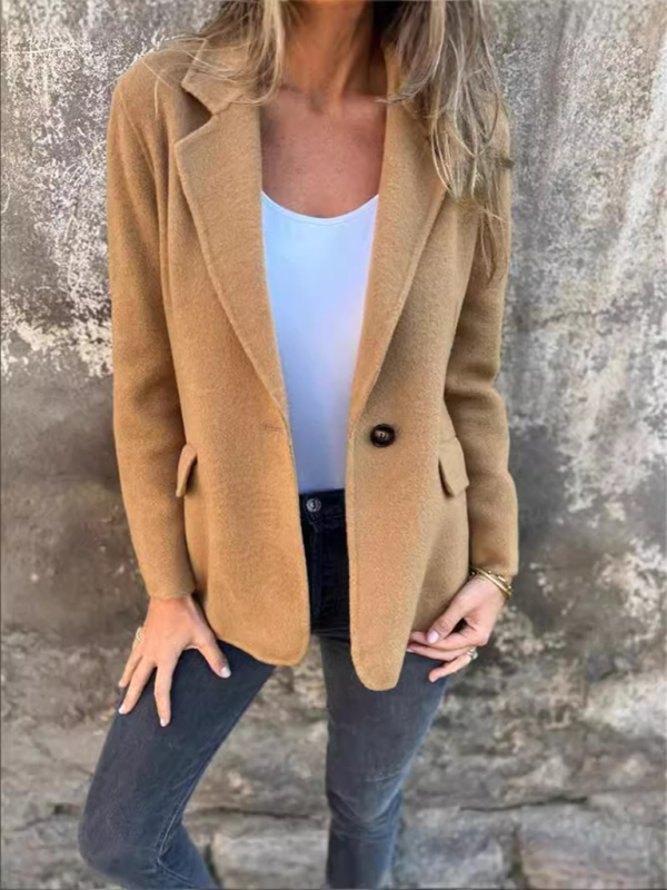 Casual Buttoned Solid Color Tweed Jacket