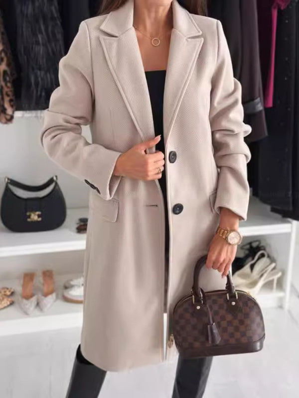 Autumn and winter simple long-sleeved solid color single-breasted jacket