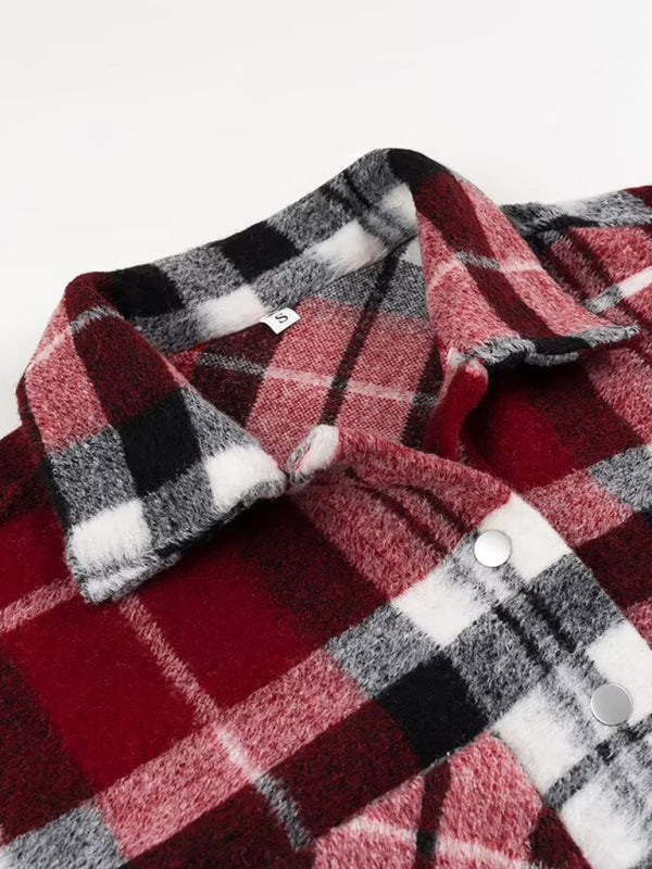 Plaid loose shirt-style woolen coat