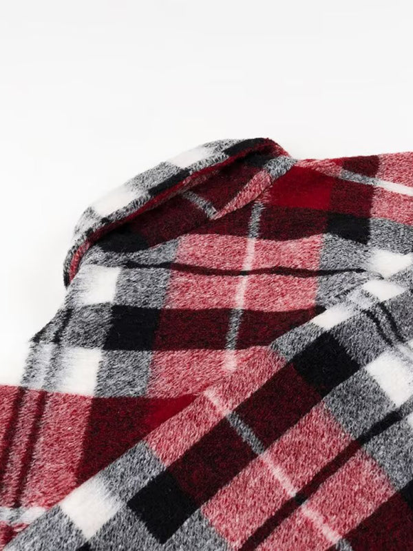 Plaid loose shirt-style woolen coat