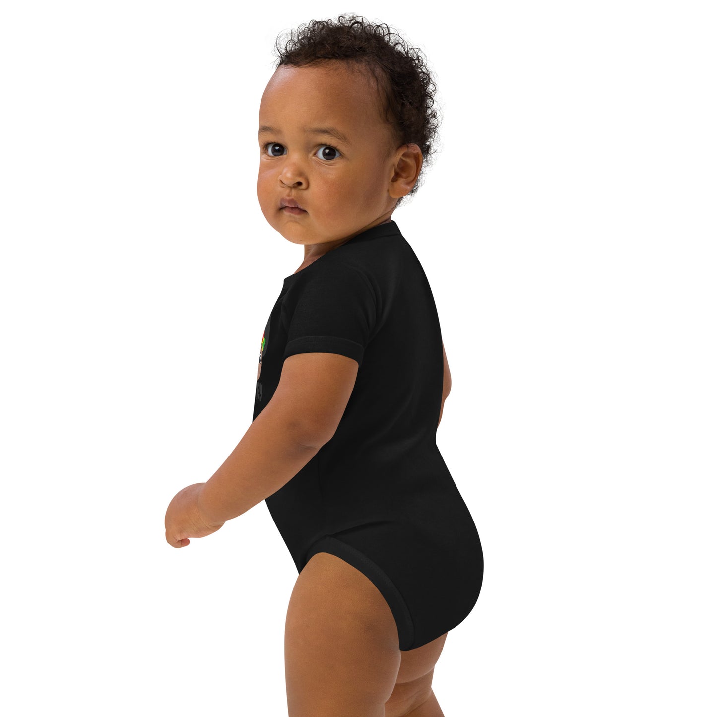 Organic cotton baby bodysuit - I Am Black History Month (Girl with Afro Puffs)