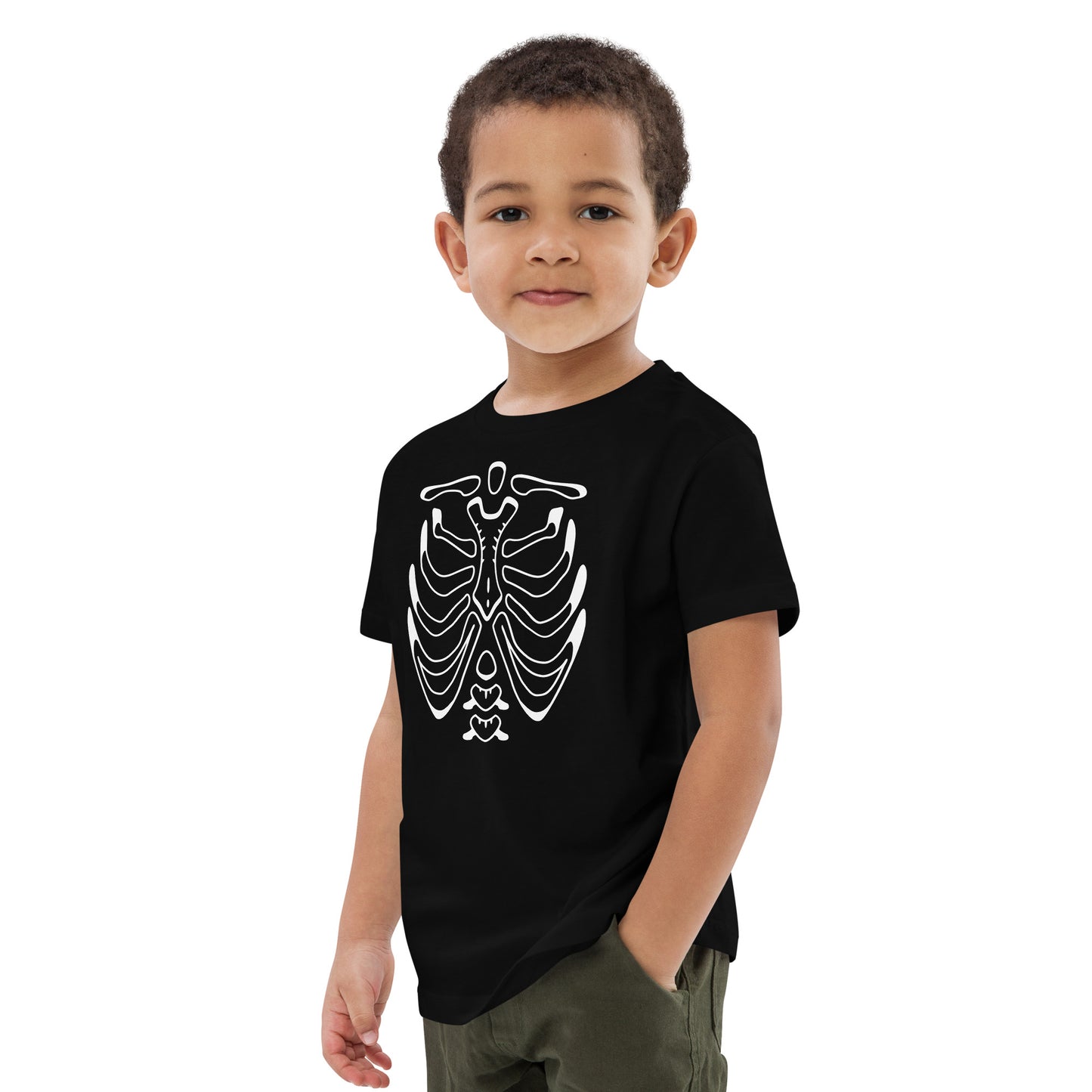 Organic cotton kids t-shirt - Halloween Skeleton Black T-Shirt