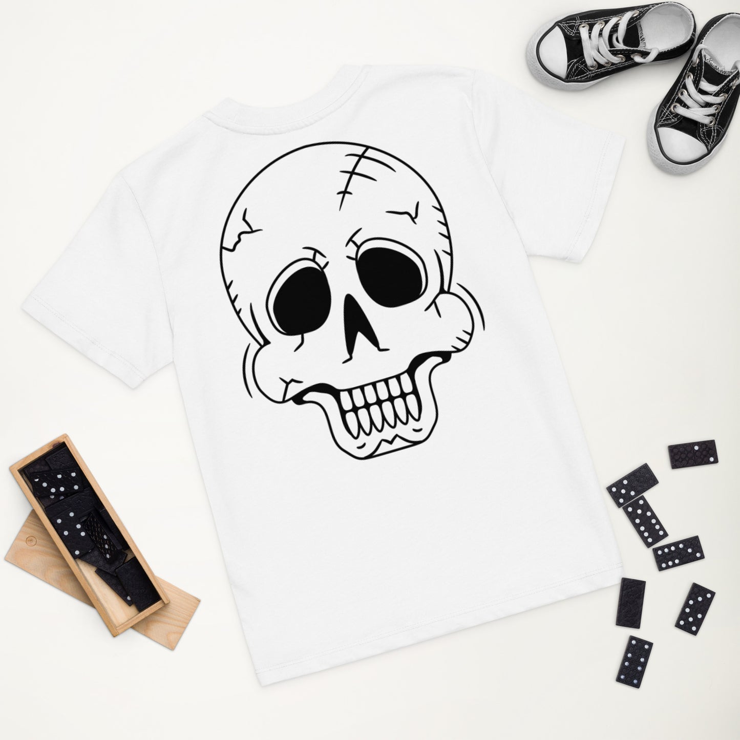 Organic cotton kids t-shirt - Halloween Skeleton White T-Shirt