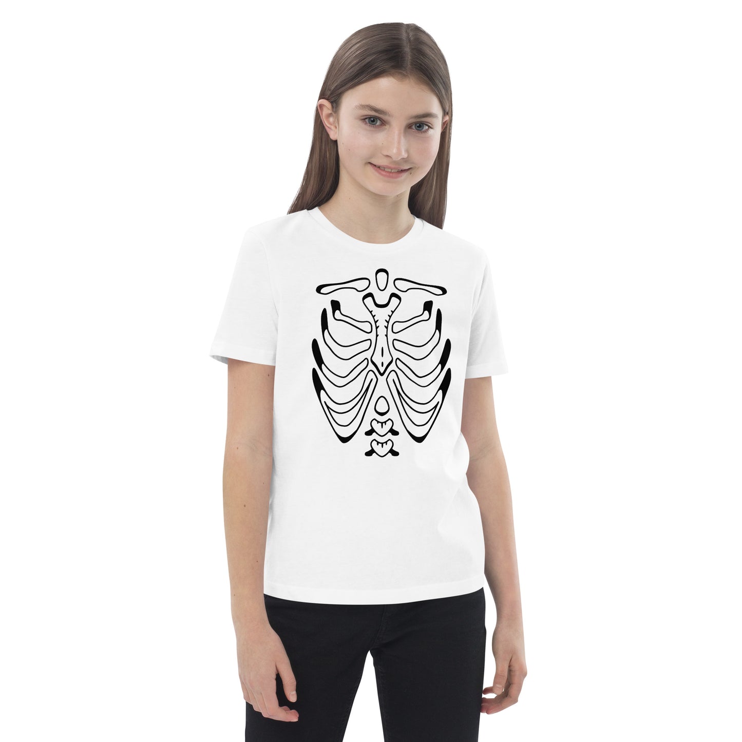 Organic cotton kids t-shirt - Halloween Skeleton White T-Shirt