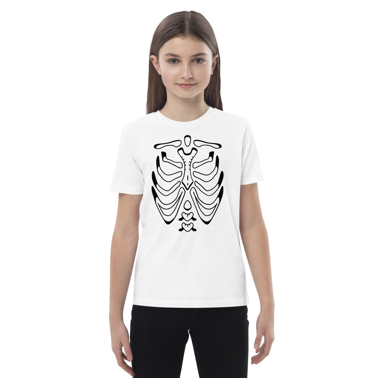 Organic cotton kids t-shirt - Halloween Skeleton White T-Shirt