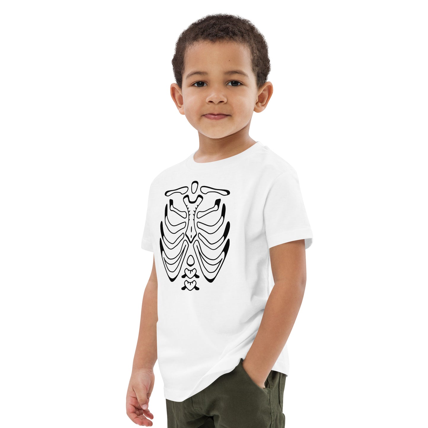 Organic cotton kids t-shirt - Halloween Skeleton White T-Shirt