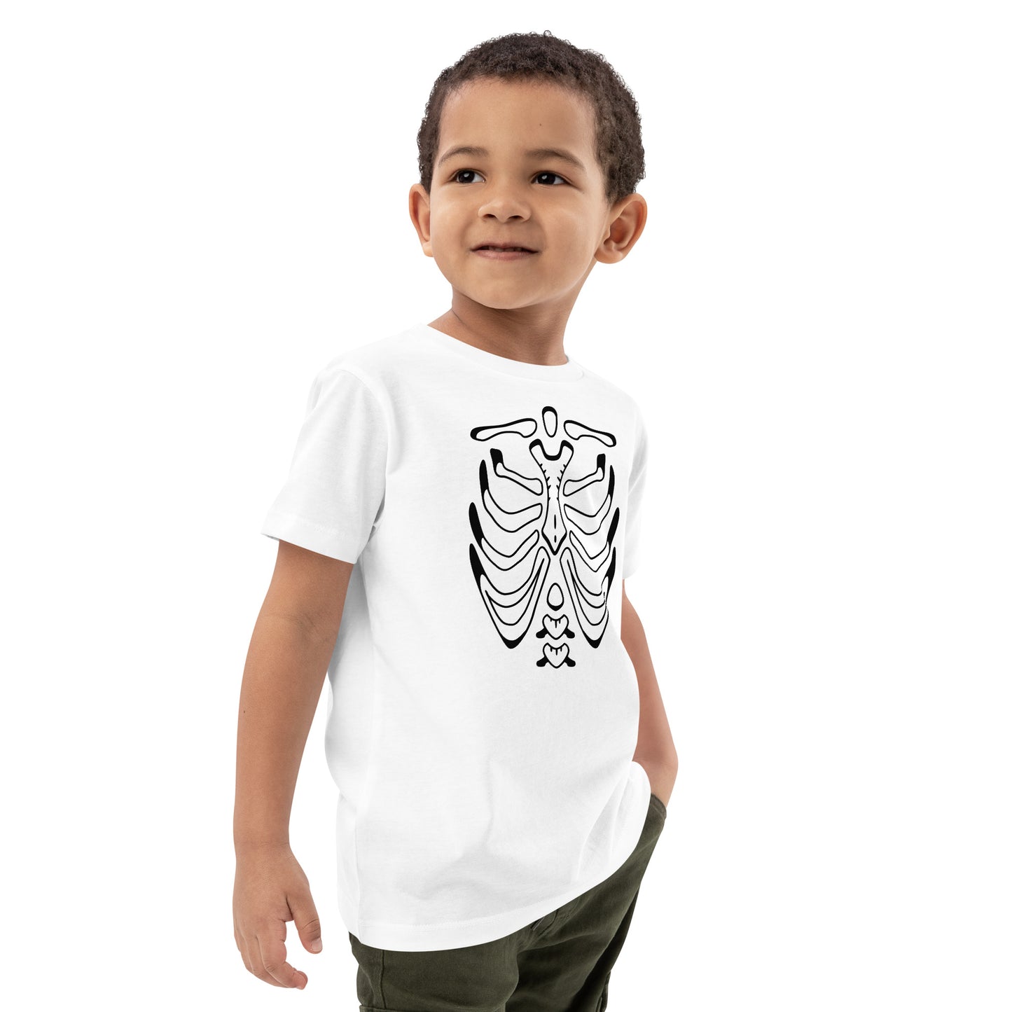 Organic cotton kids t-shirt - Halloween Skeleton White T-Shirt