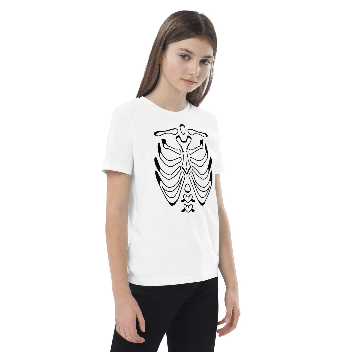 Organic cotton kids t-shirt - Halloween Skeleton White T-Shirt