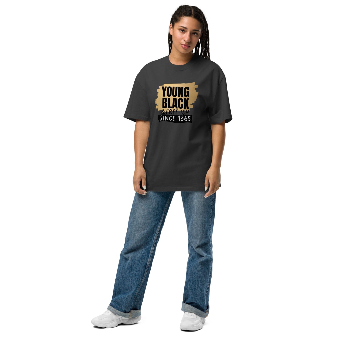 Oversized faded t-shirt - Juneteenth Young Gifted and Freeish 1865