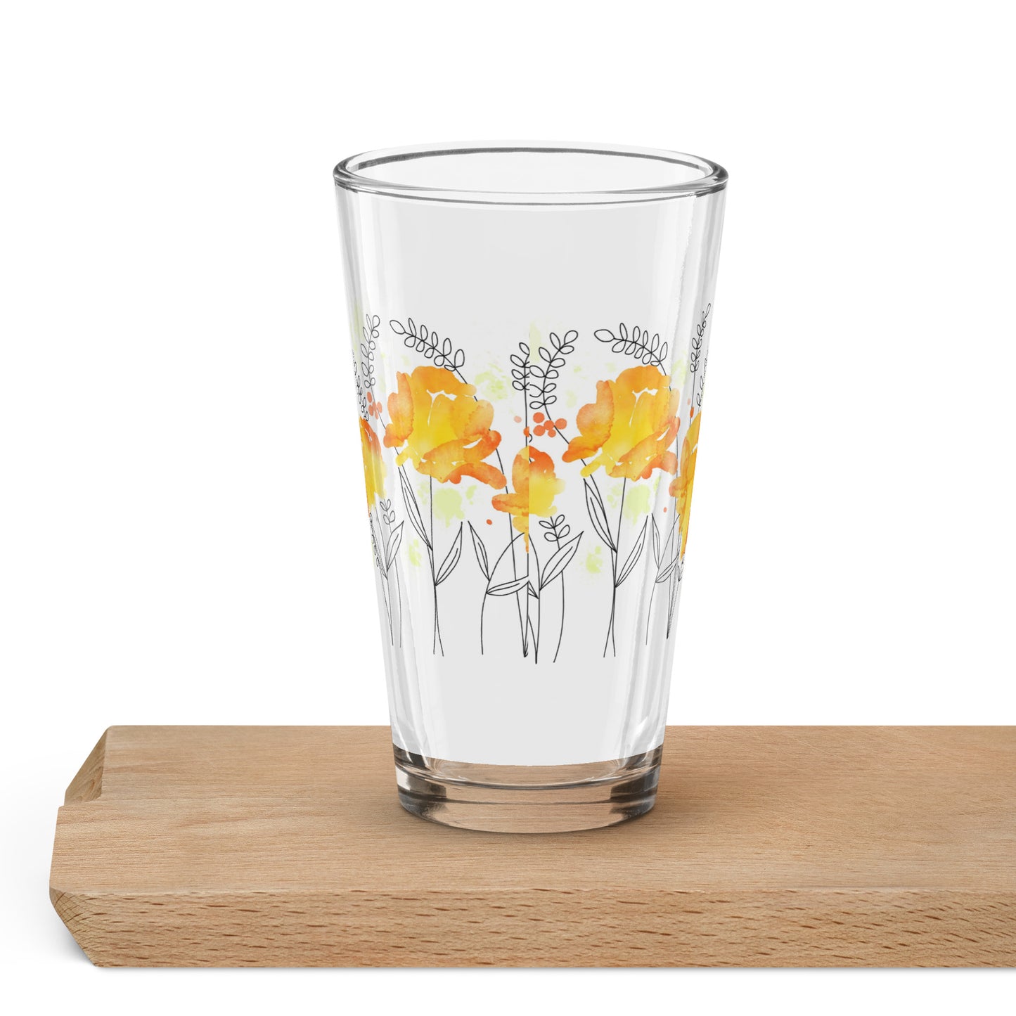 Shaker pint glass - Yellow Watercolor Flowers
