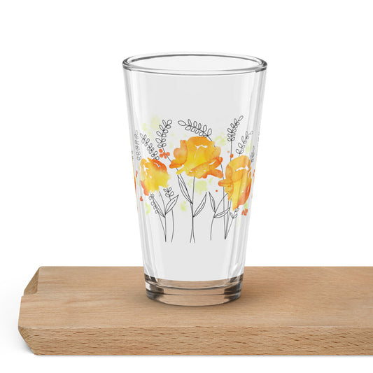 Shaker pint glass - Yellow Watercolor Flowers