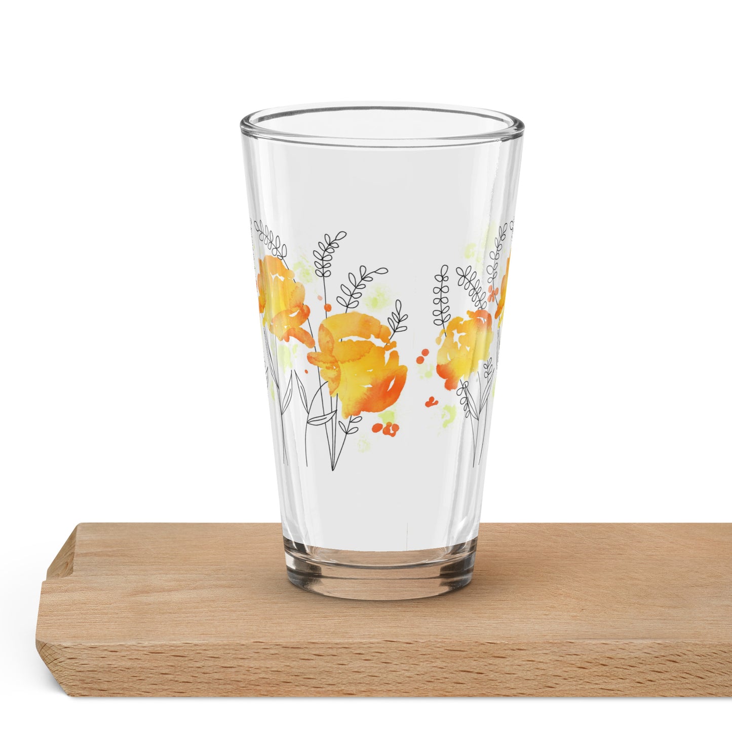 Shaker pint glass - Yellow Watercolor Flowers