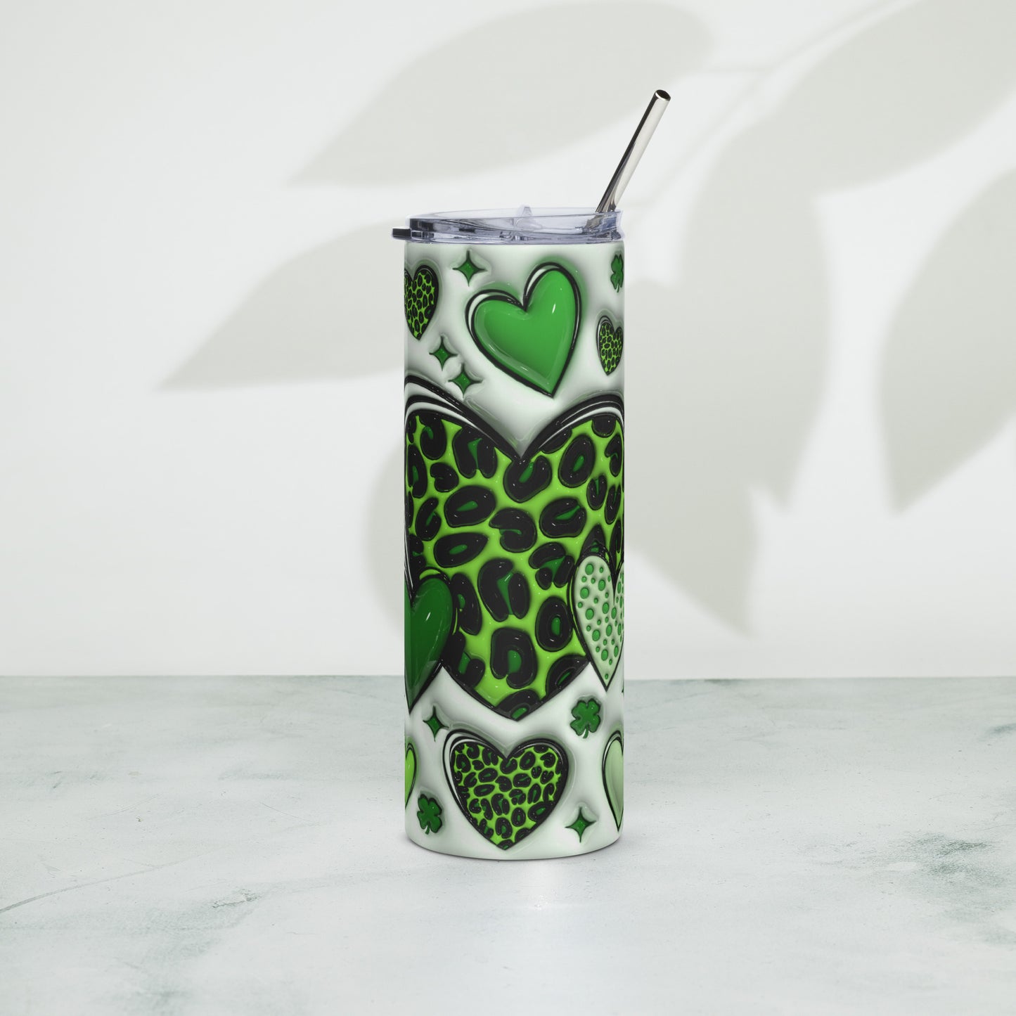 Stainless steel tumbler - St Patty's Day Leopard Print Heart