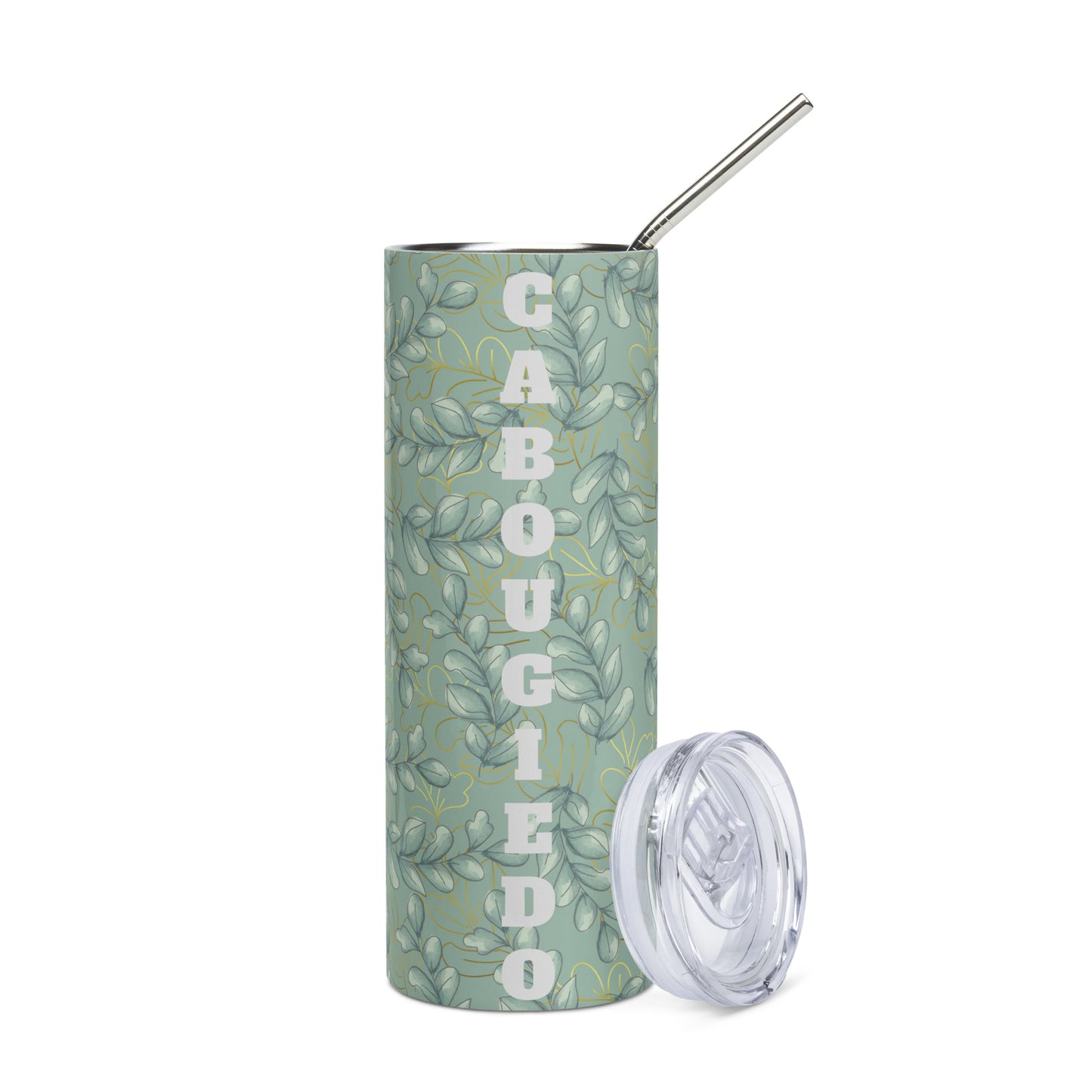 Stainless steel tumbler - CaBougieDo Green & White Leafs