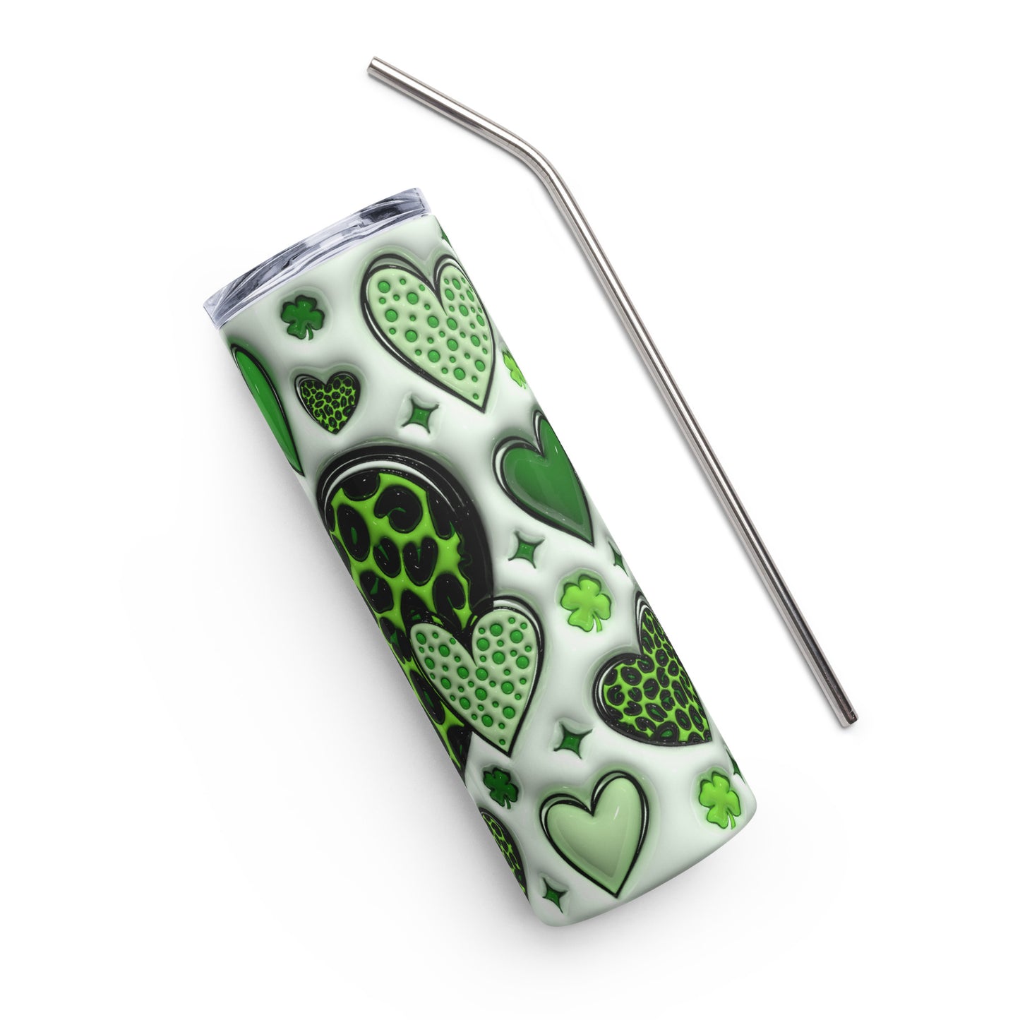 Stainless steel tumbler - St Patty's Day Leopard Print Heart