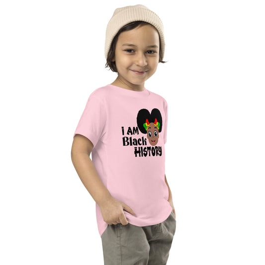 Toddler Short Sleeve Tee - I Am Black History (Girl Afro Puffs)