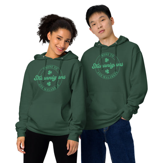 Unisex midweight hoodie - St Patty's Day Prone to Shenanigans and Malarkey