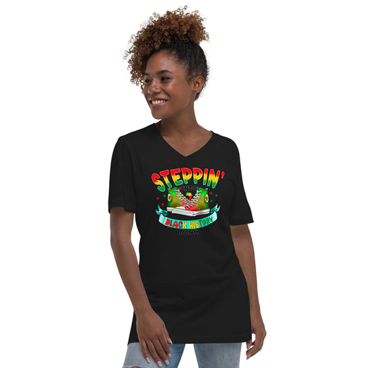 Unisex Short Sleeve V-Neck T-Shirt - Steppin In to Black History Month