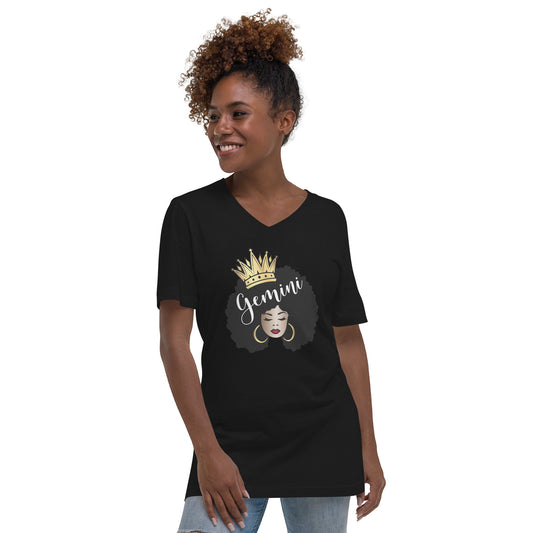 Women's Short Sleeve V-Neck T-Shirt - Gemini Afro Queen