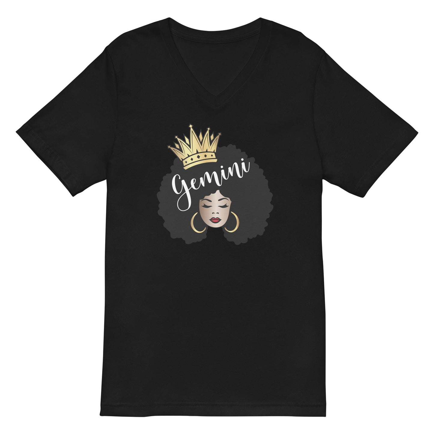 Women's Short Sleeve V-Neck T-Shirt - Gemini Afro Queen