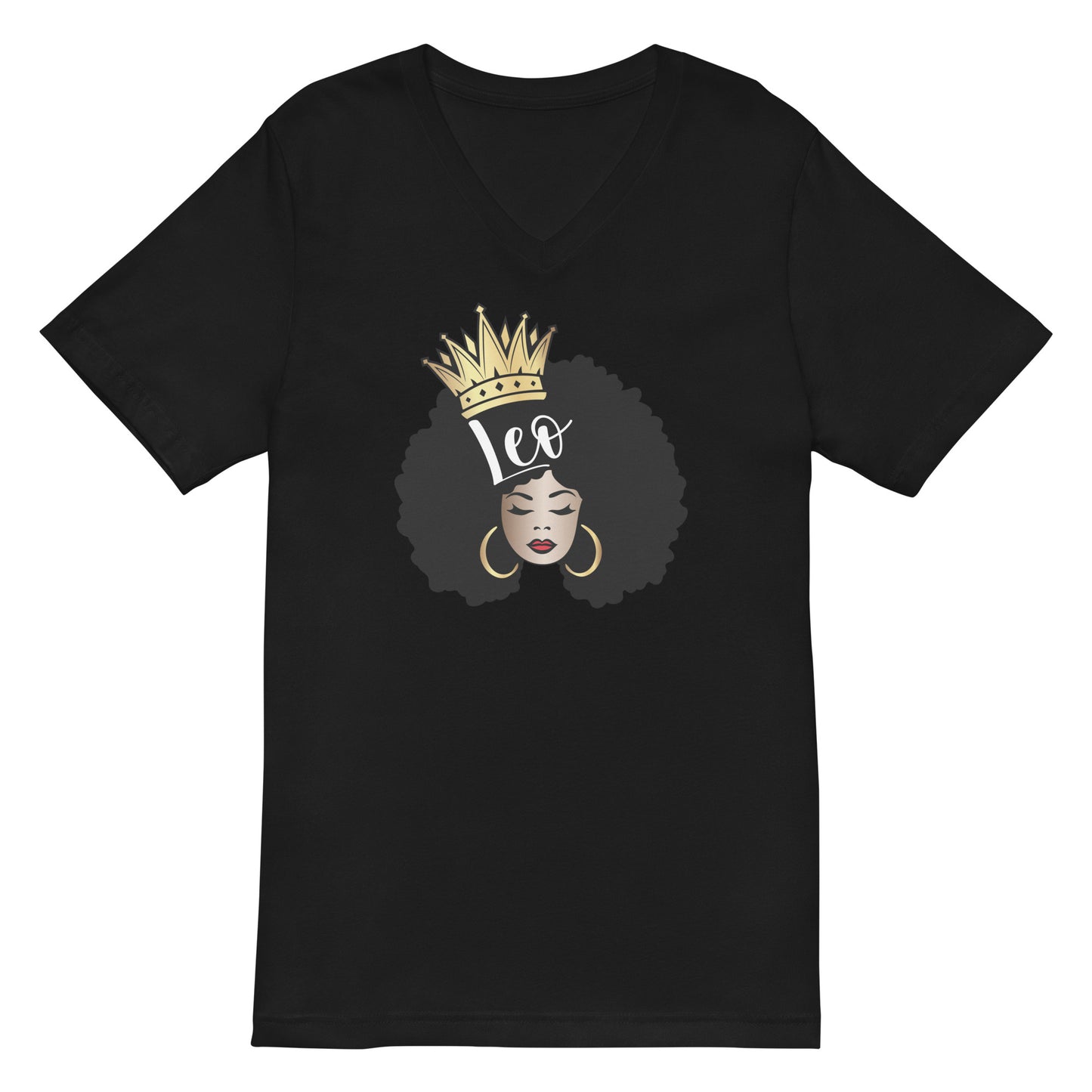 Women's Short Sleeve V-Neck T-Shirt - Leo Afro Queen