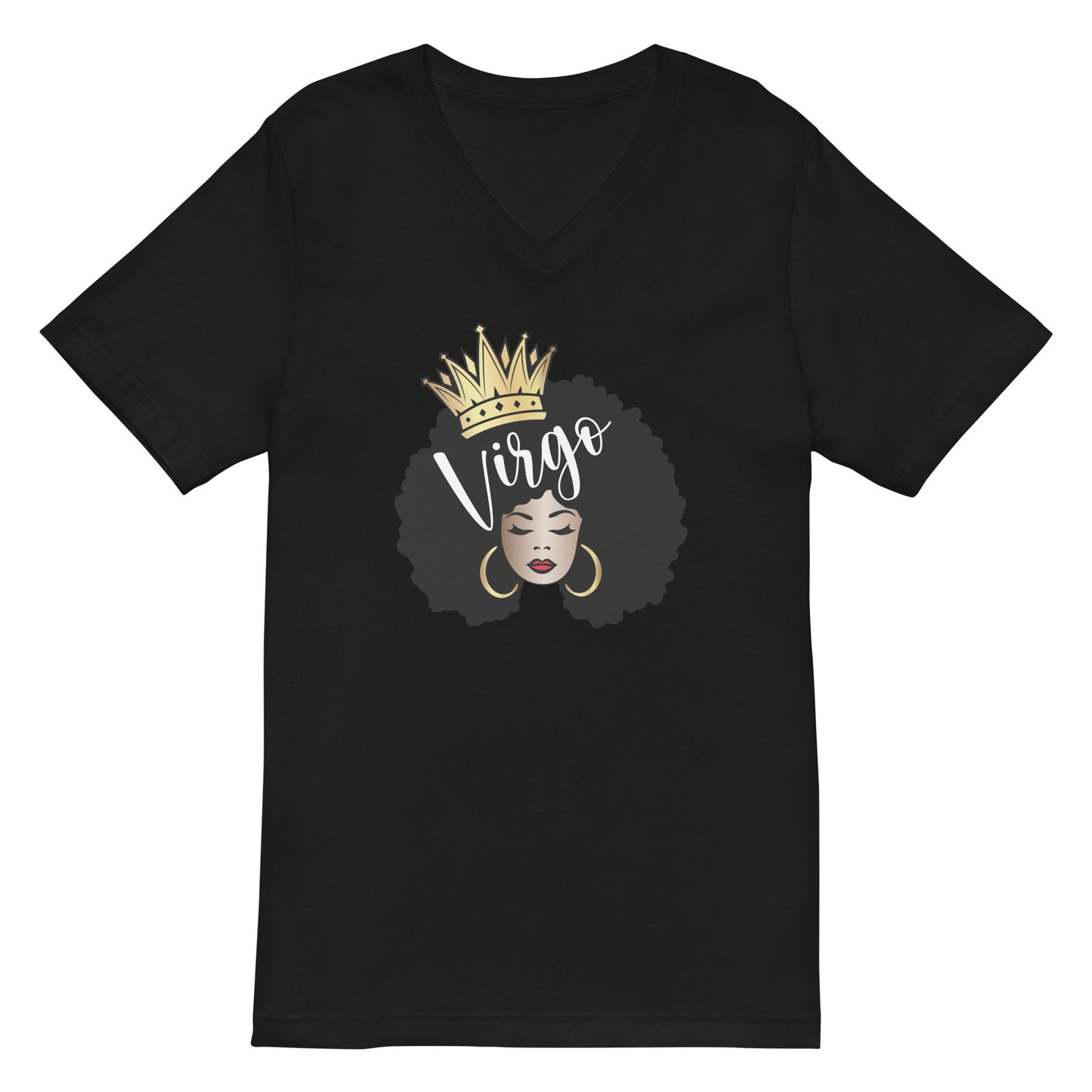 Women's Short Sleeve V-Neck T-Shirt - Virgo Afro Queen