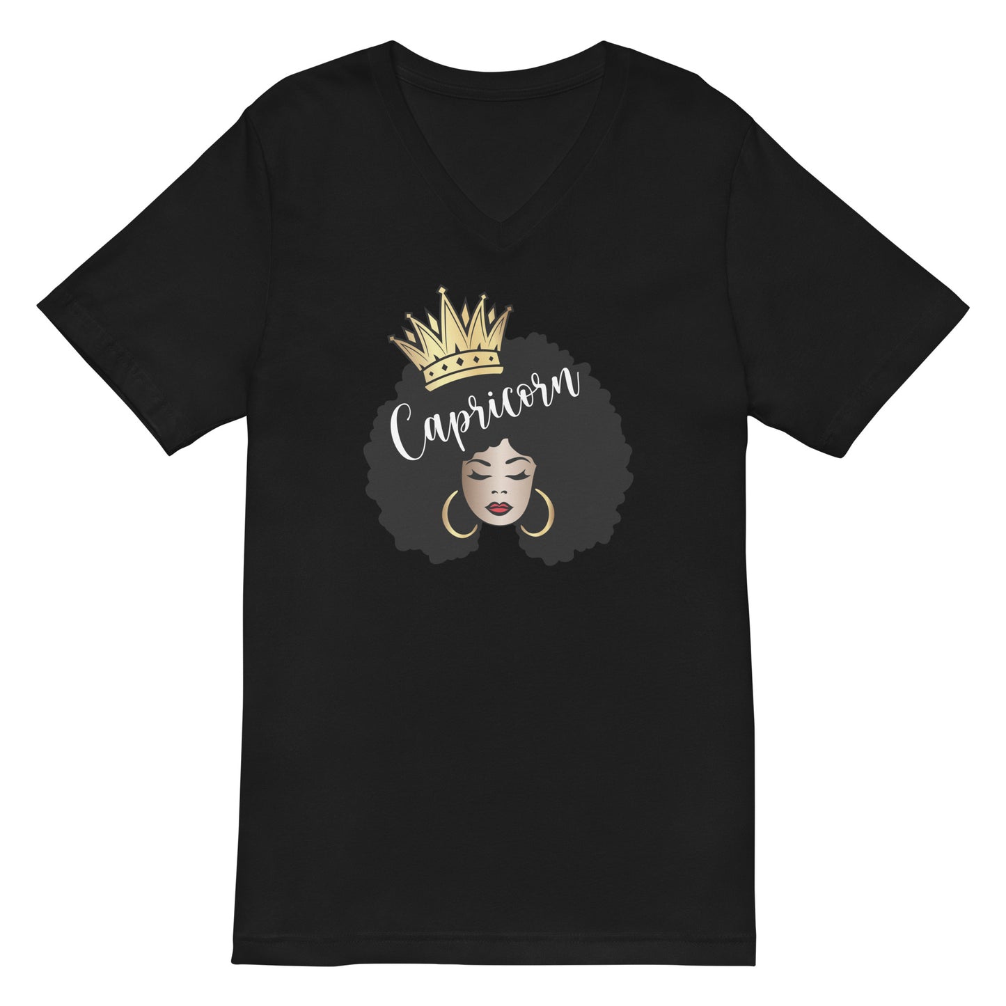 Women's Short Sleeve V-Neck T-Shirt - Capricorn Afro Queen