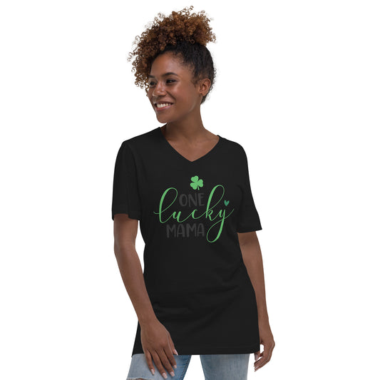 Unisex Short Sleeve V-Neck T-Shirt - St Patty's Day One Lucky Mama