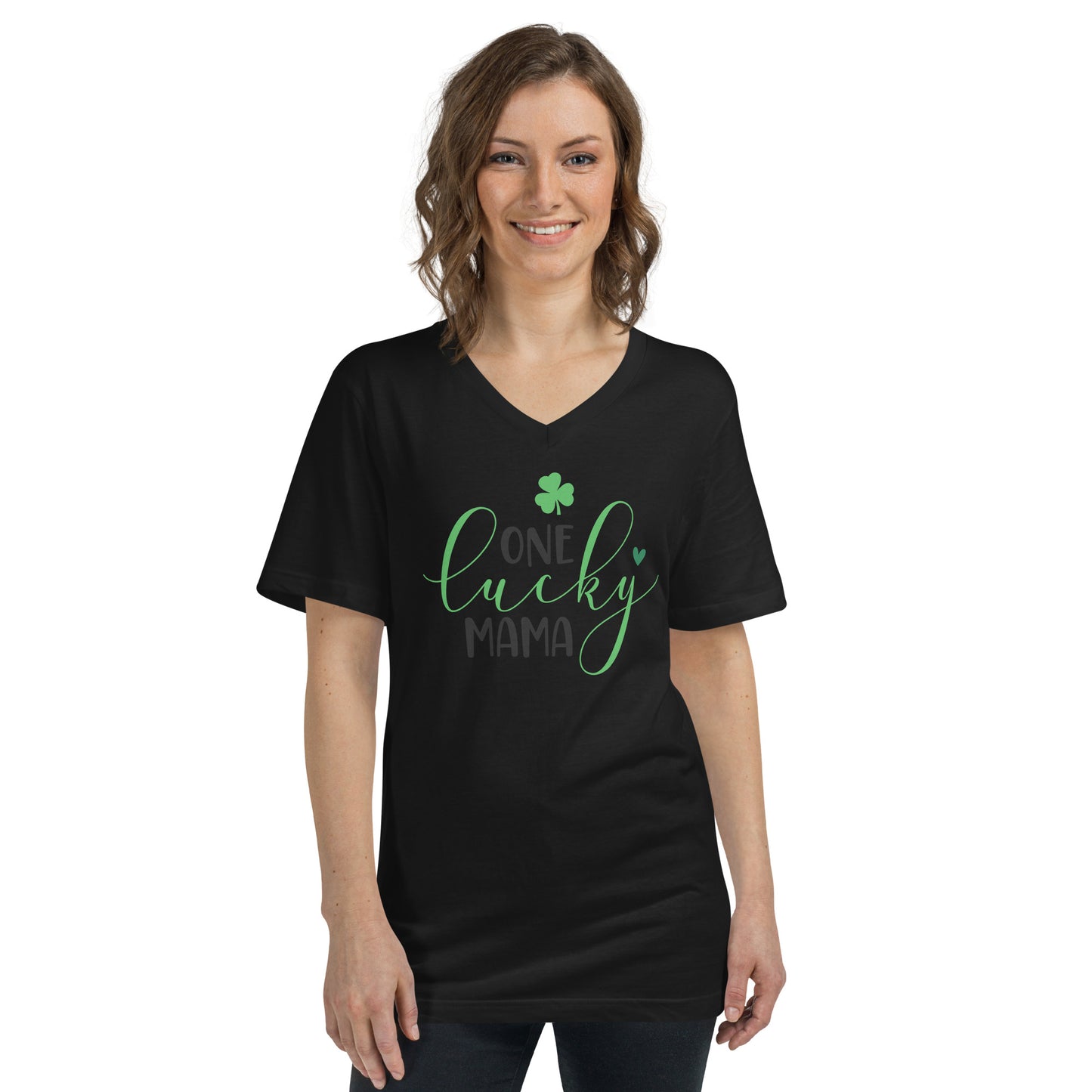 Unisex Short Sleeve V-Neck T-Shirt - St Patty's Day One Lucky Mama