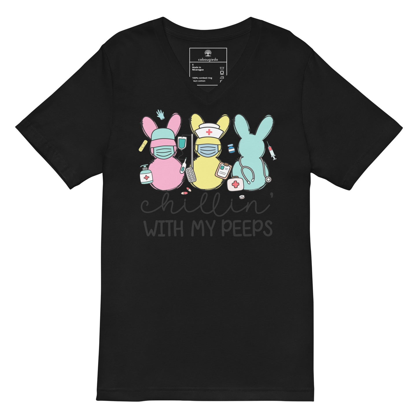 Unisex Short Sleeve V-Neck T-Shirt - Chillin' With My Peeps